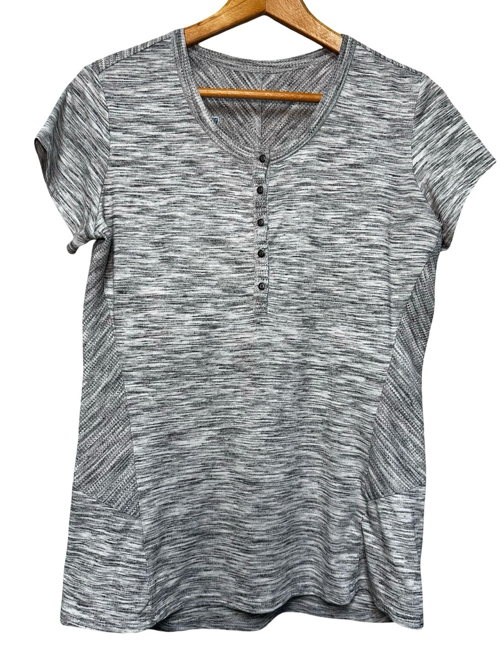 Kuhl Svenna Gray Henley Short Sleeve Shirt Large Hiking Outdoor Buttons Workoit